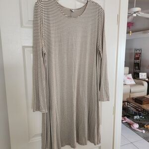 Striped Tan Long Sleeve Dress